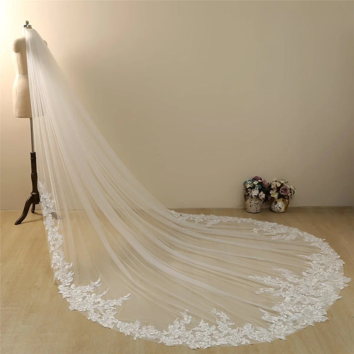 Vintage Lace Trim Transparent Wedding Veil Bridal Veil