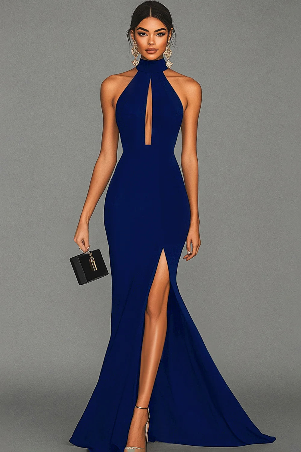 Black Halter Neck Mermaid Formal Dress