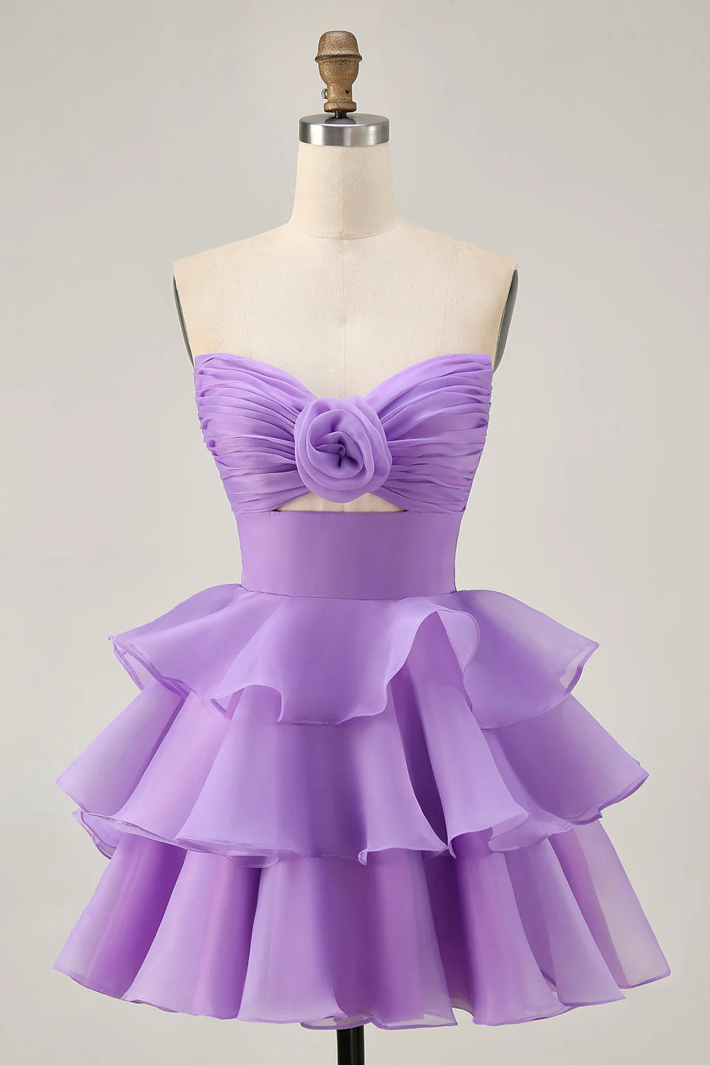 Cute A Line Tiered Strapless Cut Out Blue Short Homecoming Dress