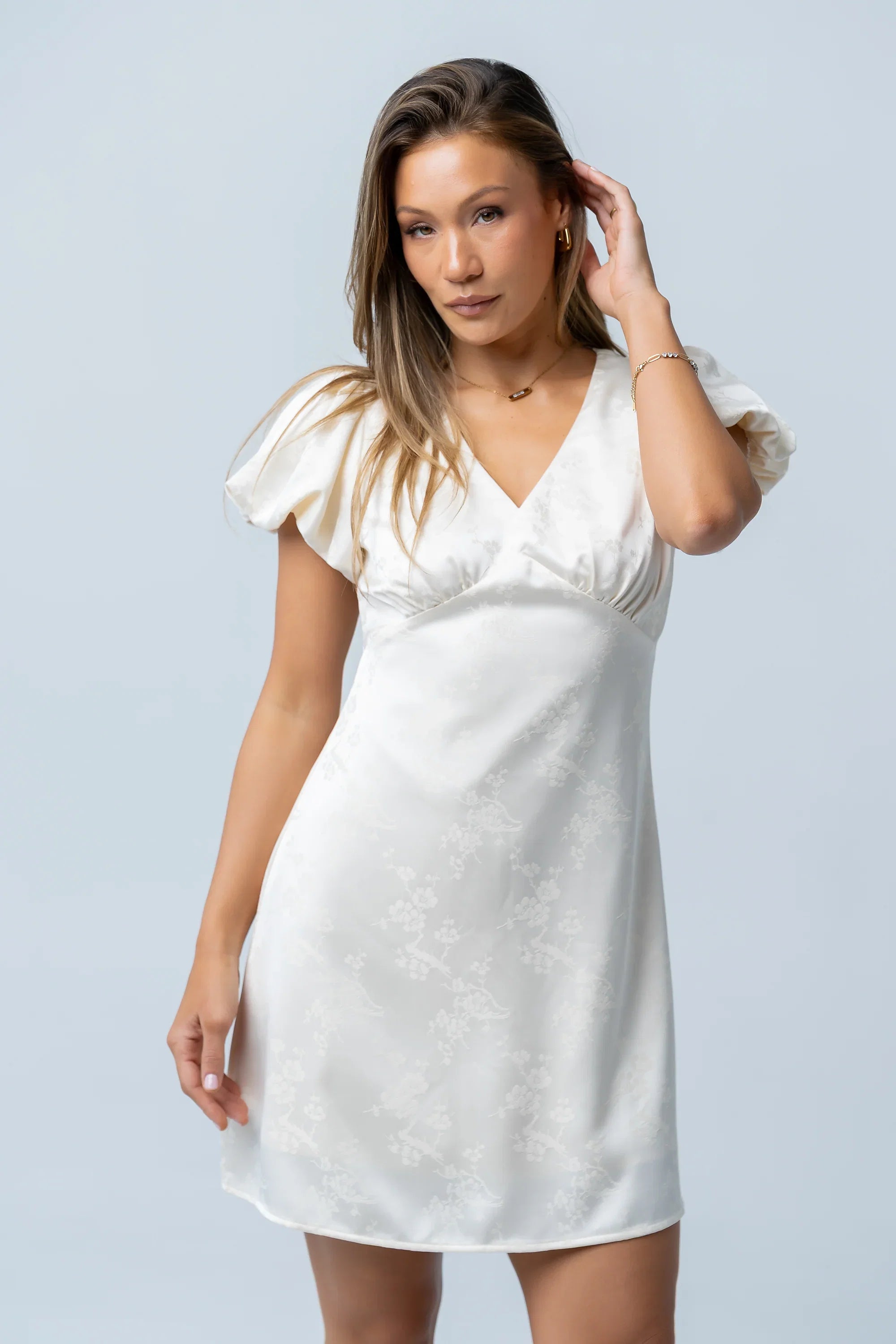 Brenna Floral Mini Dress in Cream