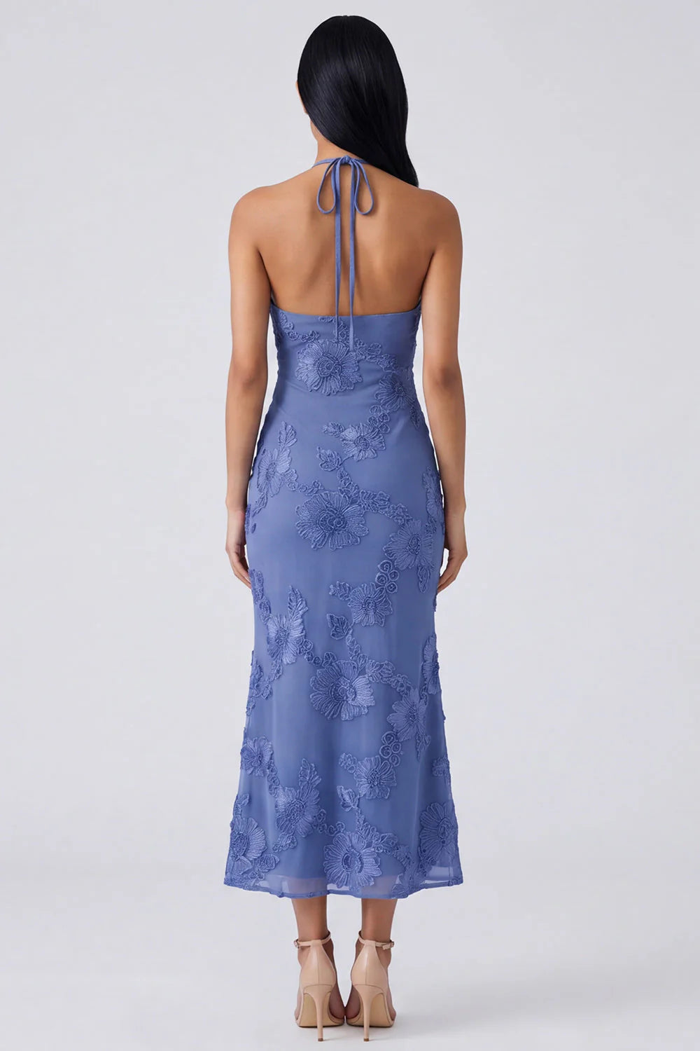 Halter Yellow Keyhole Mermaid Wedding Guest Dress with Appliques