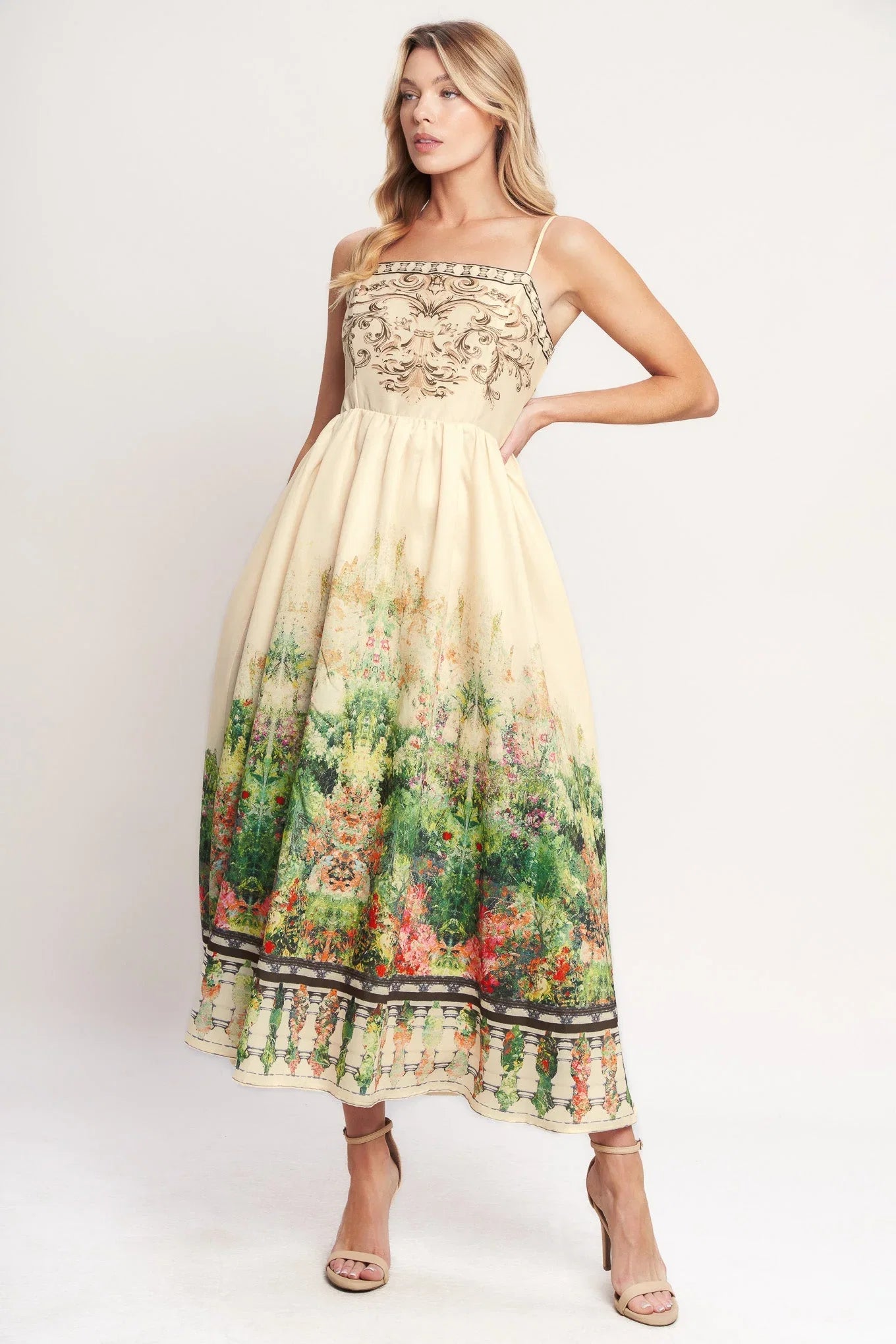 HEIRLOOM BORDER PRINTED MIDI DRESS