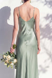 Satin Spaghetti Straps Sheath Sage Bridesmaid Dress