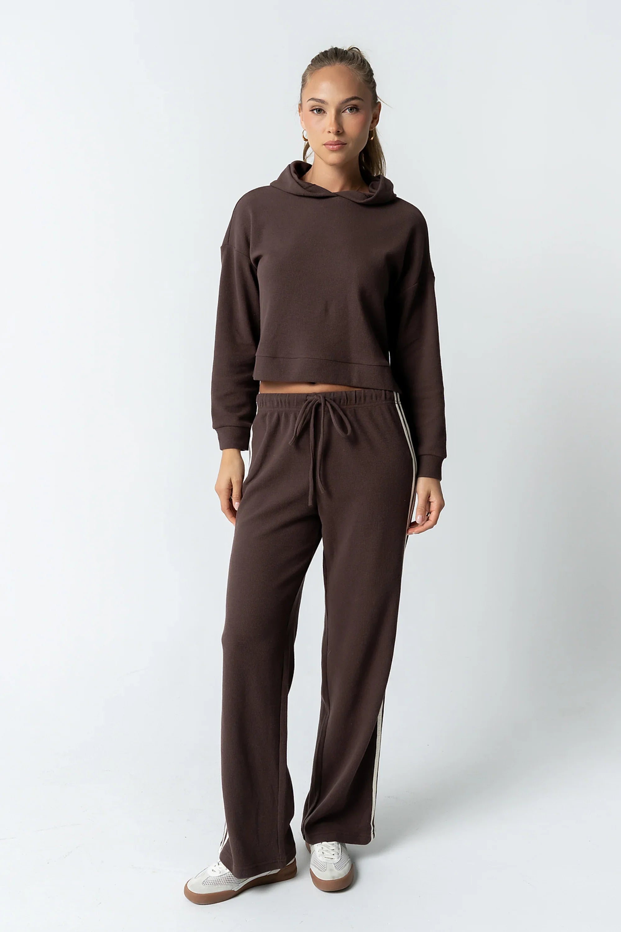 Kourtney Waffle Knit Hoodie in Brown