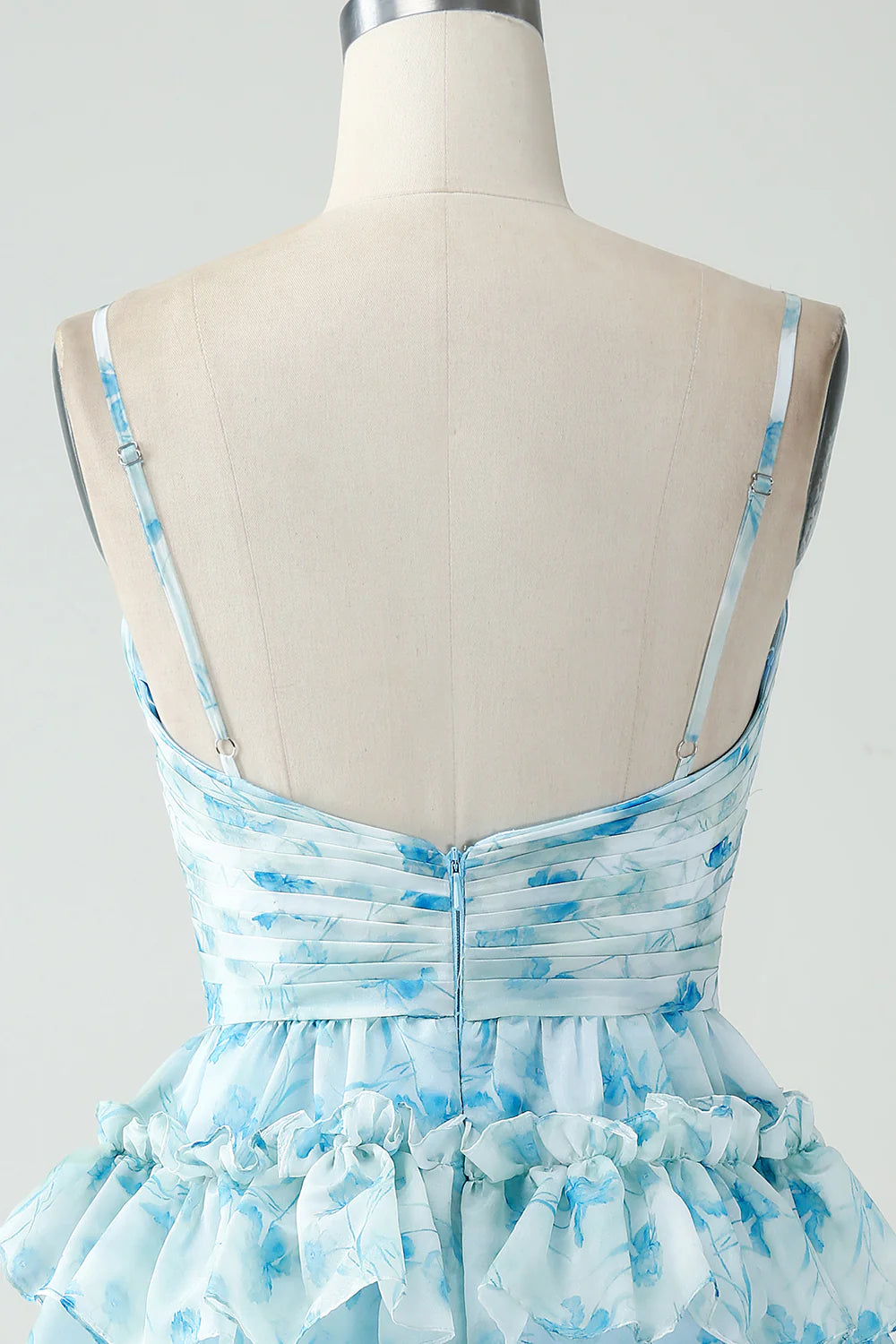 Blue Flower A Line Tiered Pleated Cut Out Short Homecoming Dress