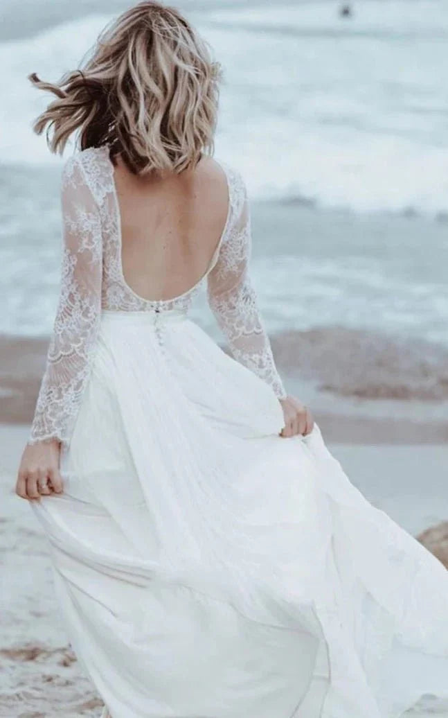 Casual Lace Bateau A Line Tulle Floor length Wedding Dress with Split Front and Pleats