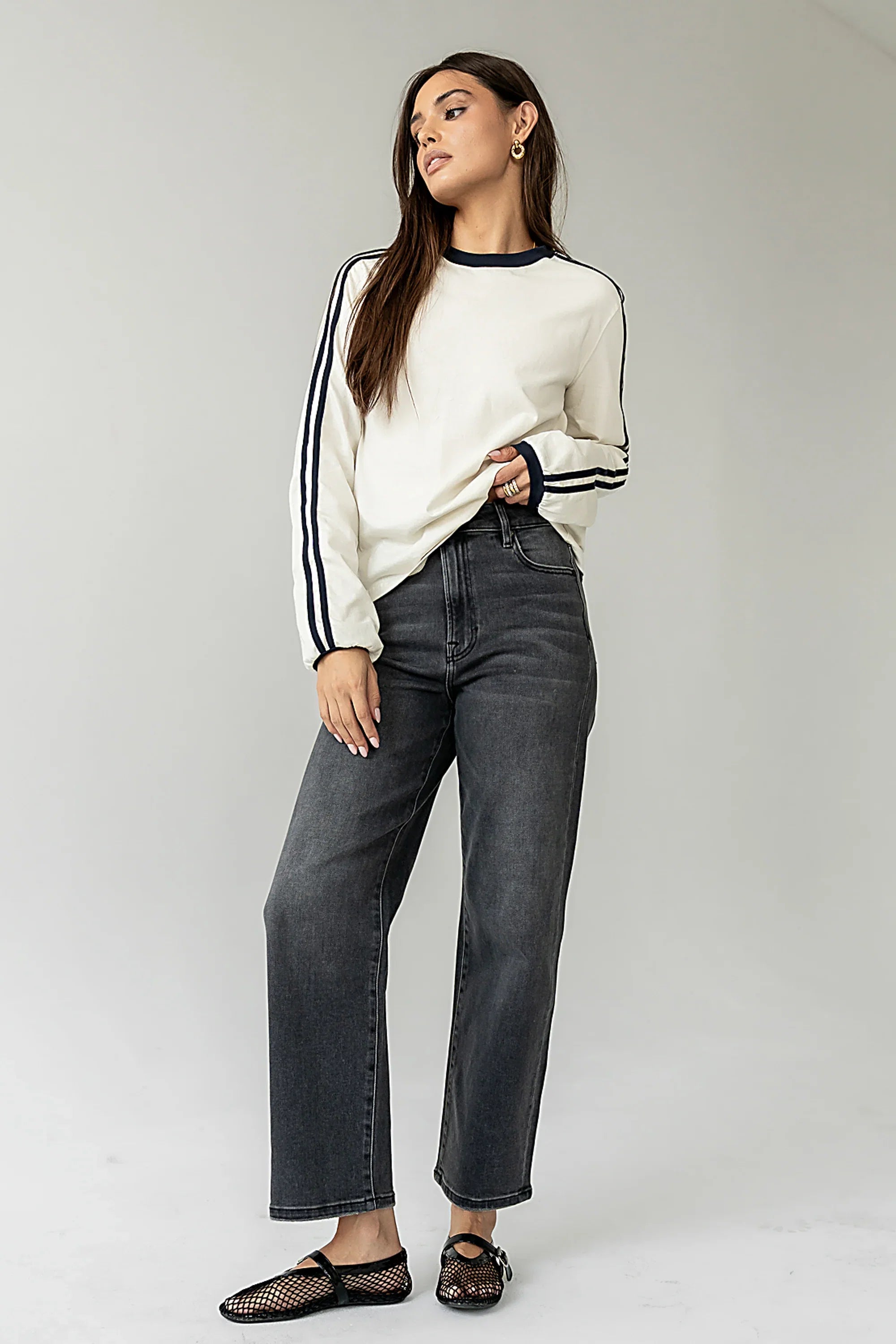 Romy Striped Top in Bone