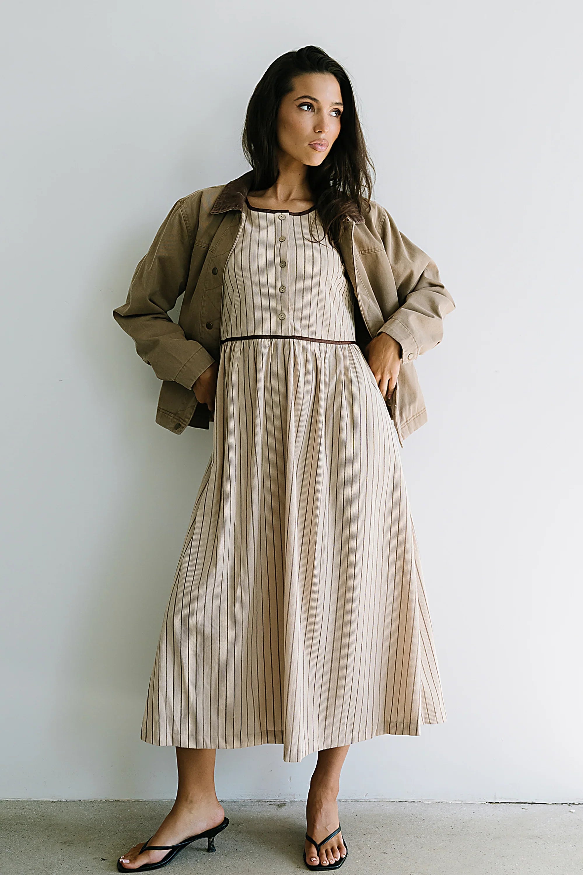 Berlin Corduroy Baby Doll Midi Dress in Taupe FINAL SALE