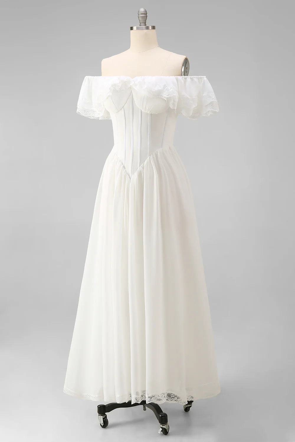 Off the Shoulder Corset White Ruffled Engagement Dress