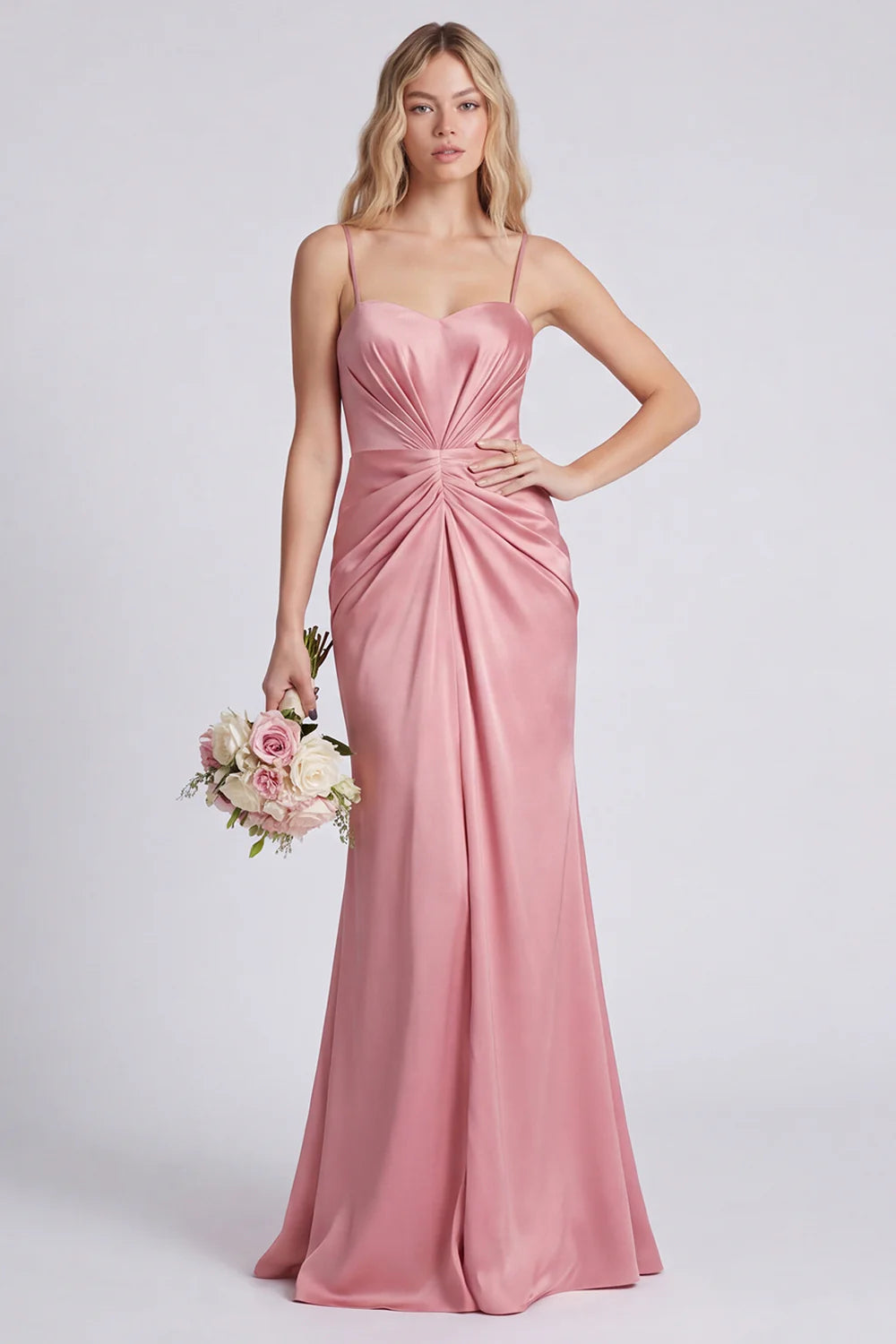 Dusty Rose Ruched Spaghetti Straps Mermaid Bridesmaid Dress