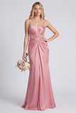 Dusty Rose Ruched Spaghetti Straps Mermaid Bridesmaid Dress