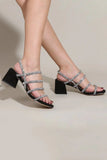 Black Rhinestones Strappy Chunky Heels