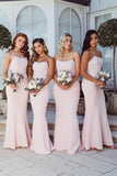 Simple Strapless Satin Cheap Long Bridesmaid Dresses