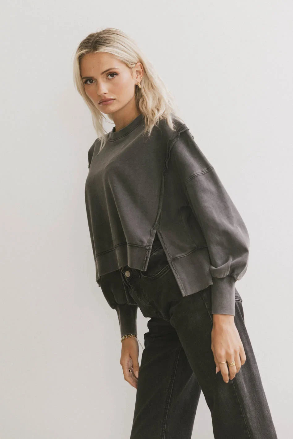Costello Reverse Seam Crewneck in Charcoal FINAL SALE