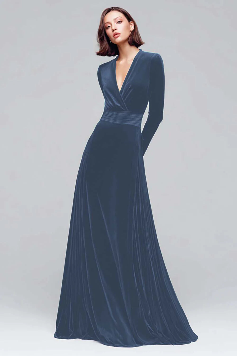 Black Velvet A Line V Neck Long Sleeves Maxi Holiday Party Dress