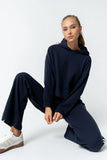 Kourtney Waffle Knit Hoodie in Navy