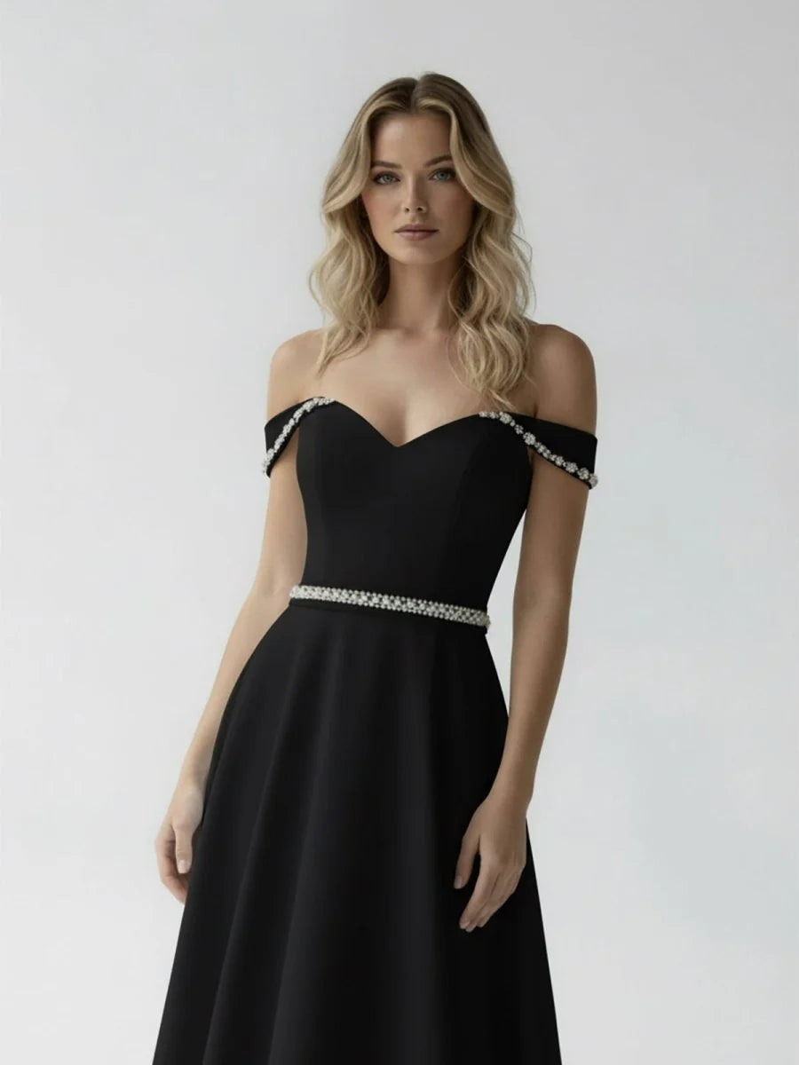 A Line Off the Shoulder Beaded Wedding Dress