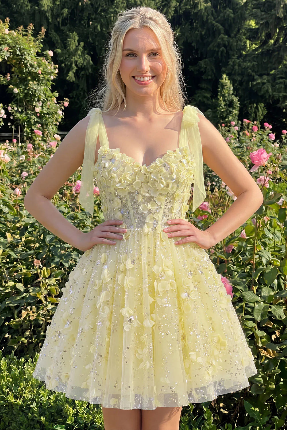 Lilac Sequin A Line Corset Short Homecoming Dress with 3D Flowers