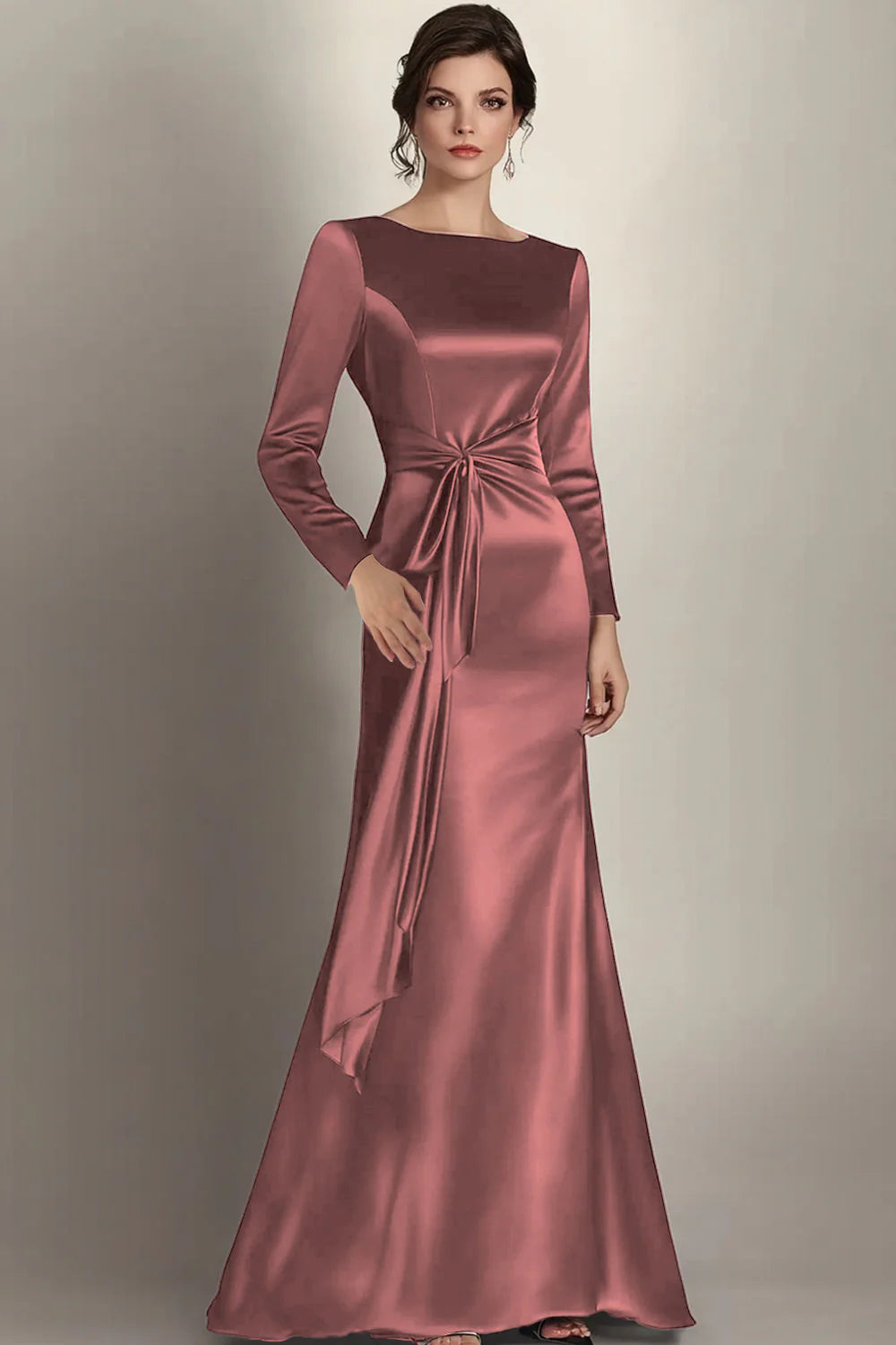 Black Mermaid Boat Neck Mother of the Bride Dress with Long Sleeves