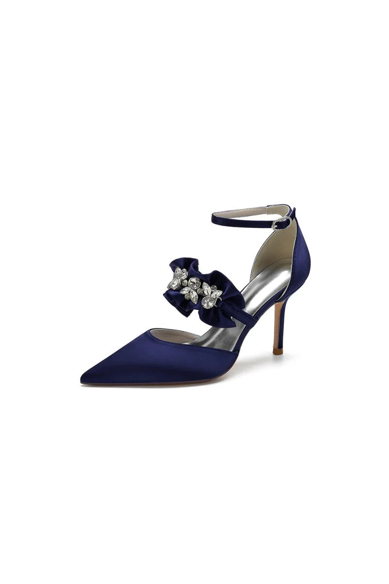 Cocktail Pointed Toe Crystal Buckle Strap High Heels