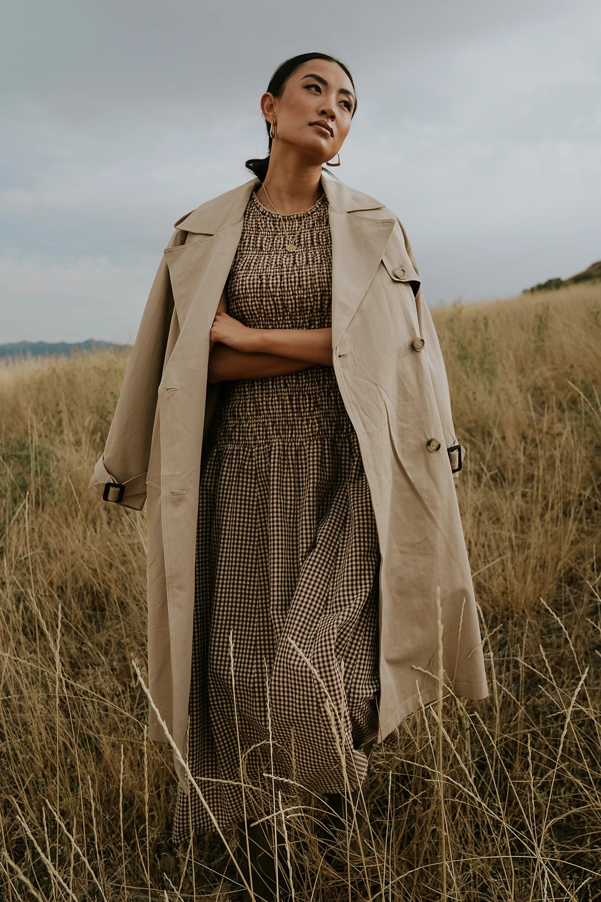 Opal Gingham Maxi Dress in Brown