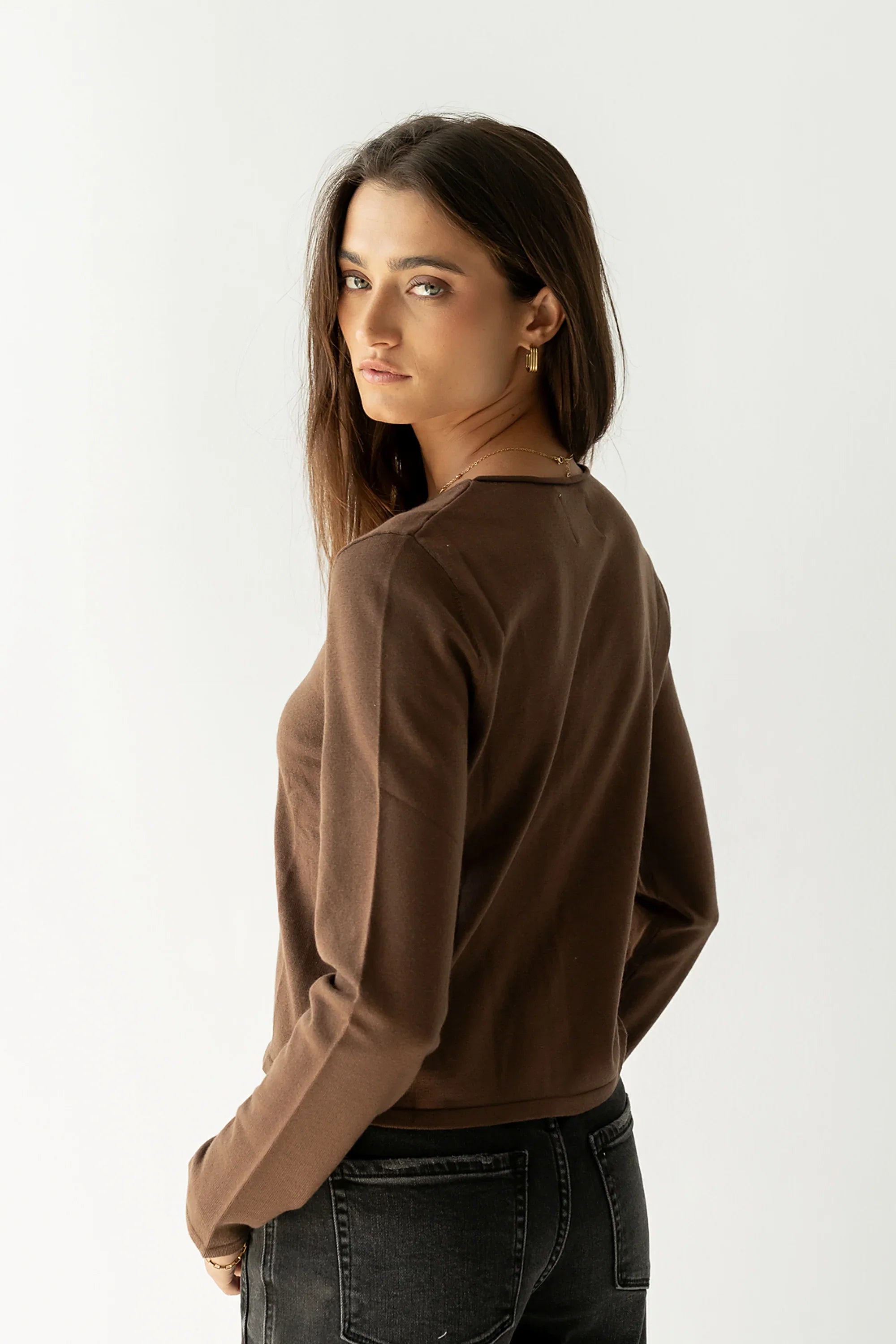 Maddy Button Up Cardigan in Brown FINAL SALE