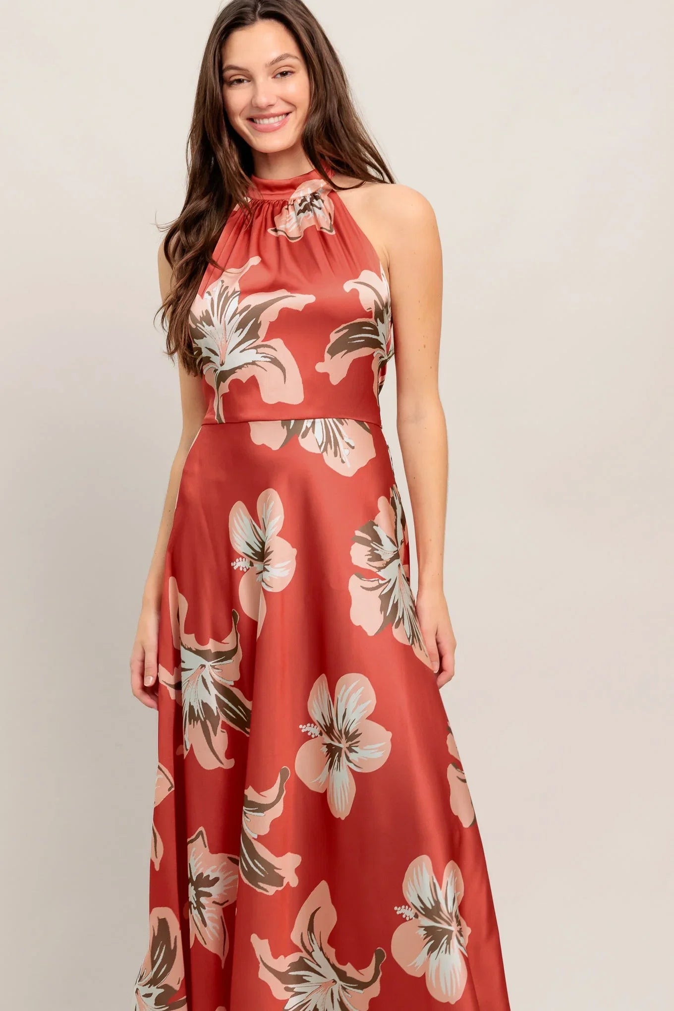 CANT LOOK AWAY CORAL RED MIDI DRESS FINAL SALE