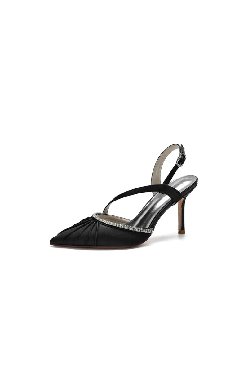 Pointed Toe Ankle Strap Crystal Heels