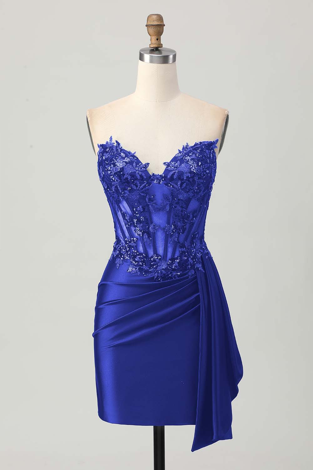 Dark Green Strapless Appliqued Tight Short Homecoming Dress with Side Cape
