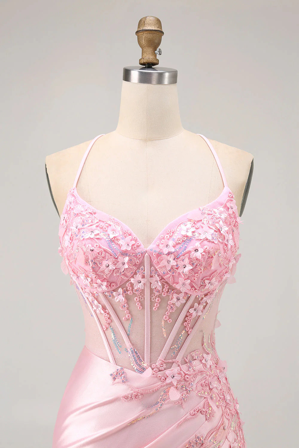 Candy Pink Bodycon Beaded Sheer Corset Short Homecoming Dress with Appliques