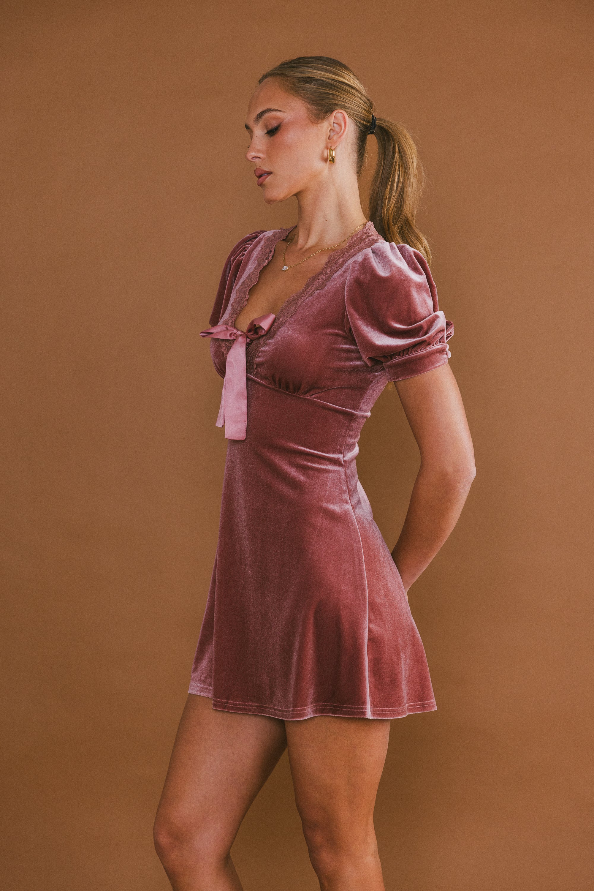 Roxanna Velvet Mini Dress in Mauve FINAL SALE