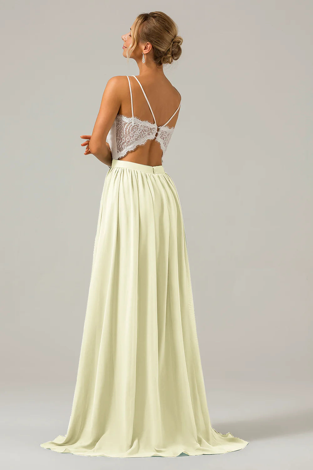 A Line Spaghetti Straps Pleated Long Bridesmaid Dress With Lace