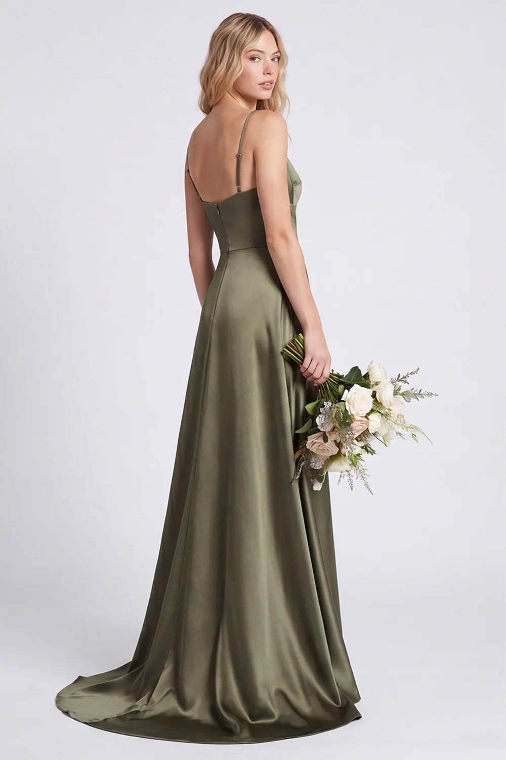 Olive A Line Spaghetti Straps Satin Bridesmaid Dress