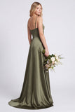 Olive A Line Spaghetti Straps Satin Bridesmaid Dress