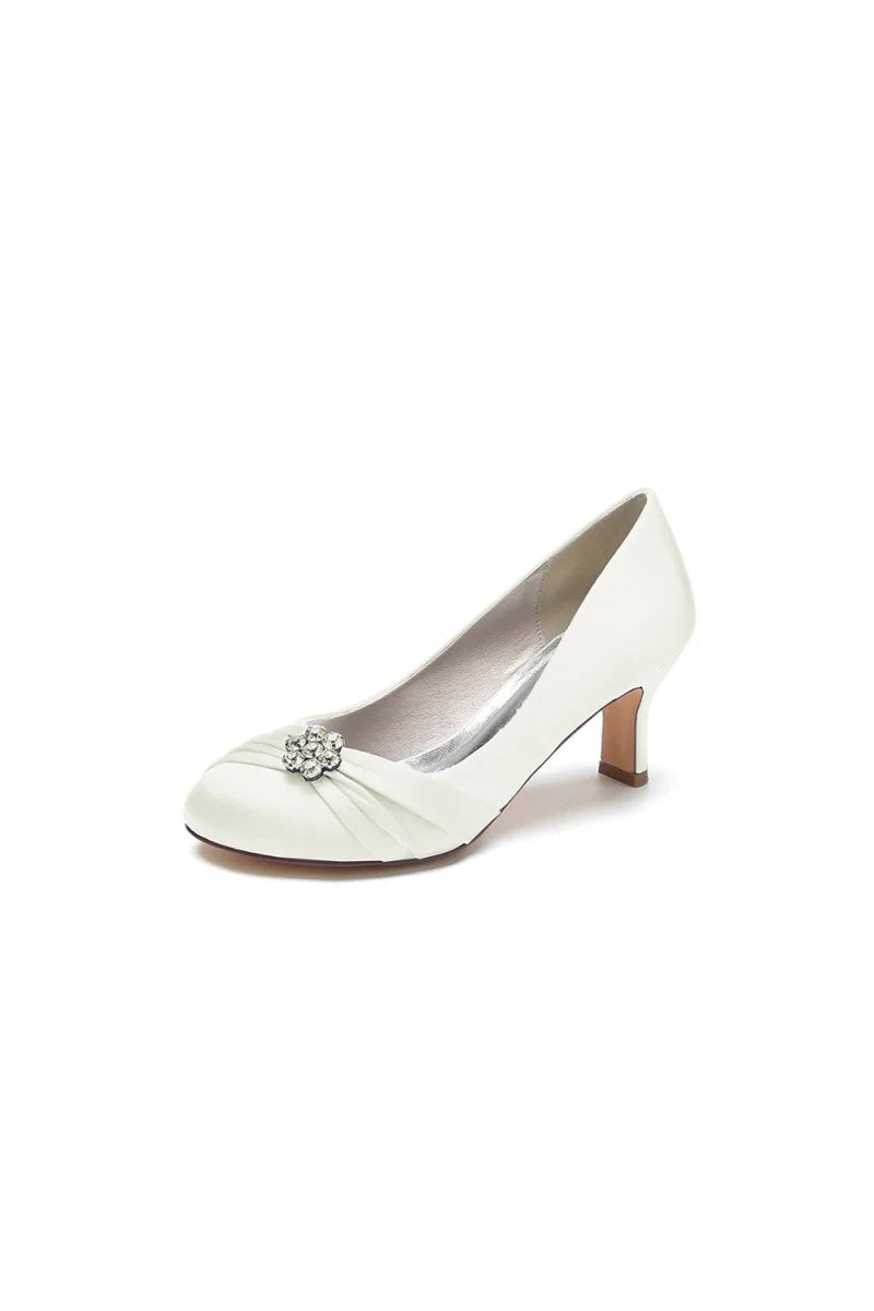 Round Toe Crystal Flower Chunky Heels