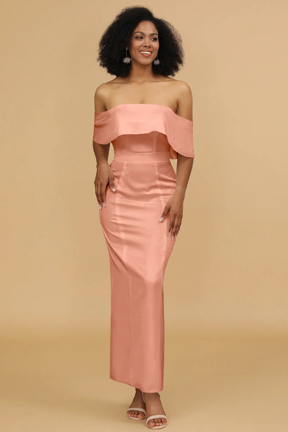 Mermaid Off the Shoulder Floor Length Satin Bridesmaid Dress