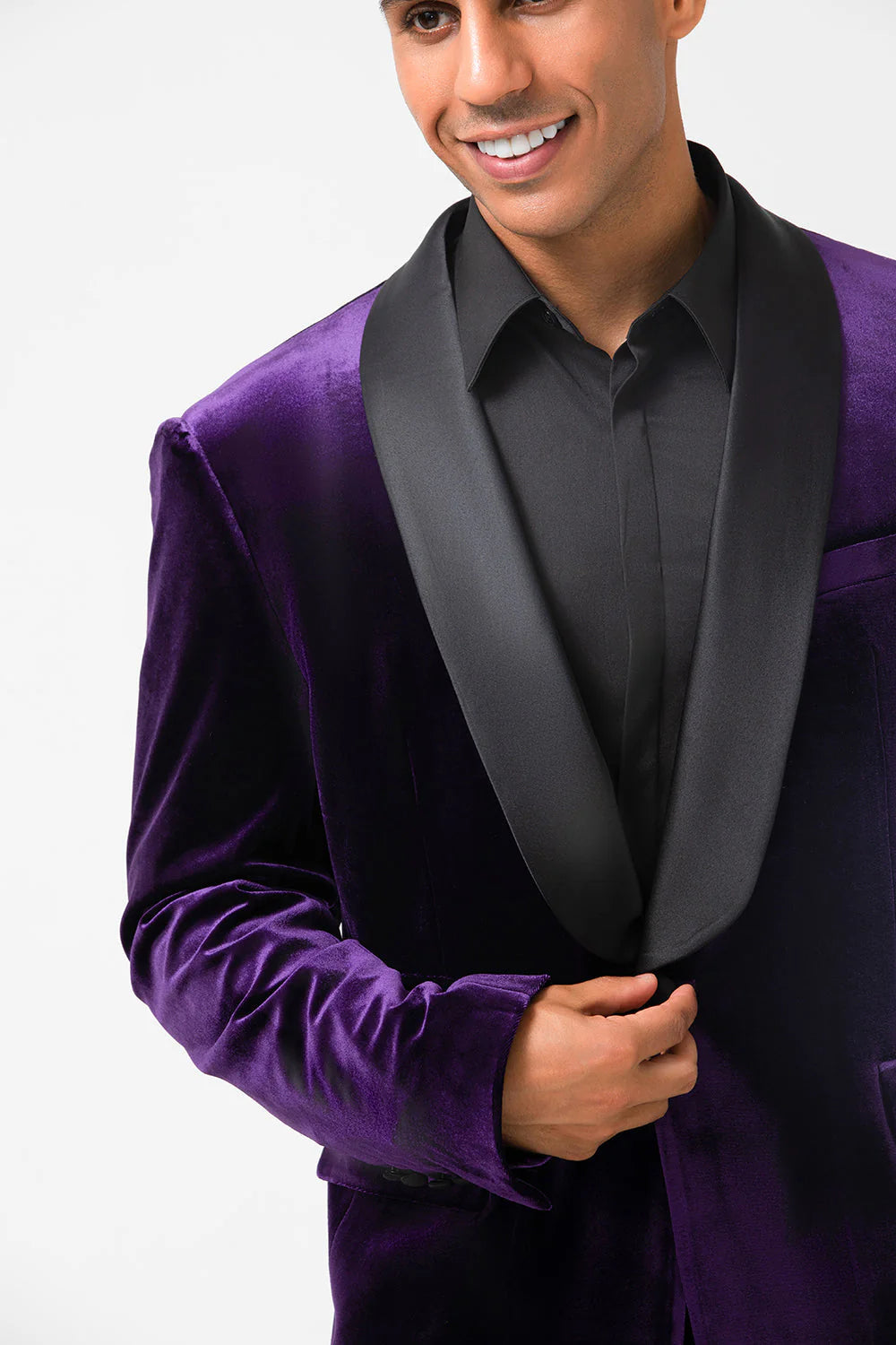 Mens Dark Purple Shawl Lapel One Button Prom Blazer