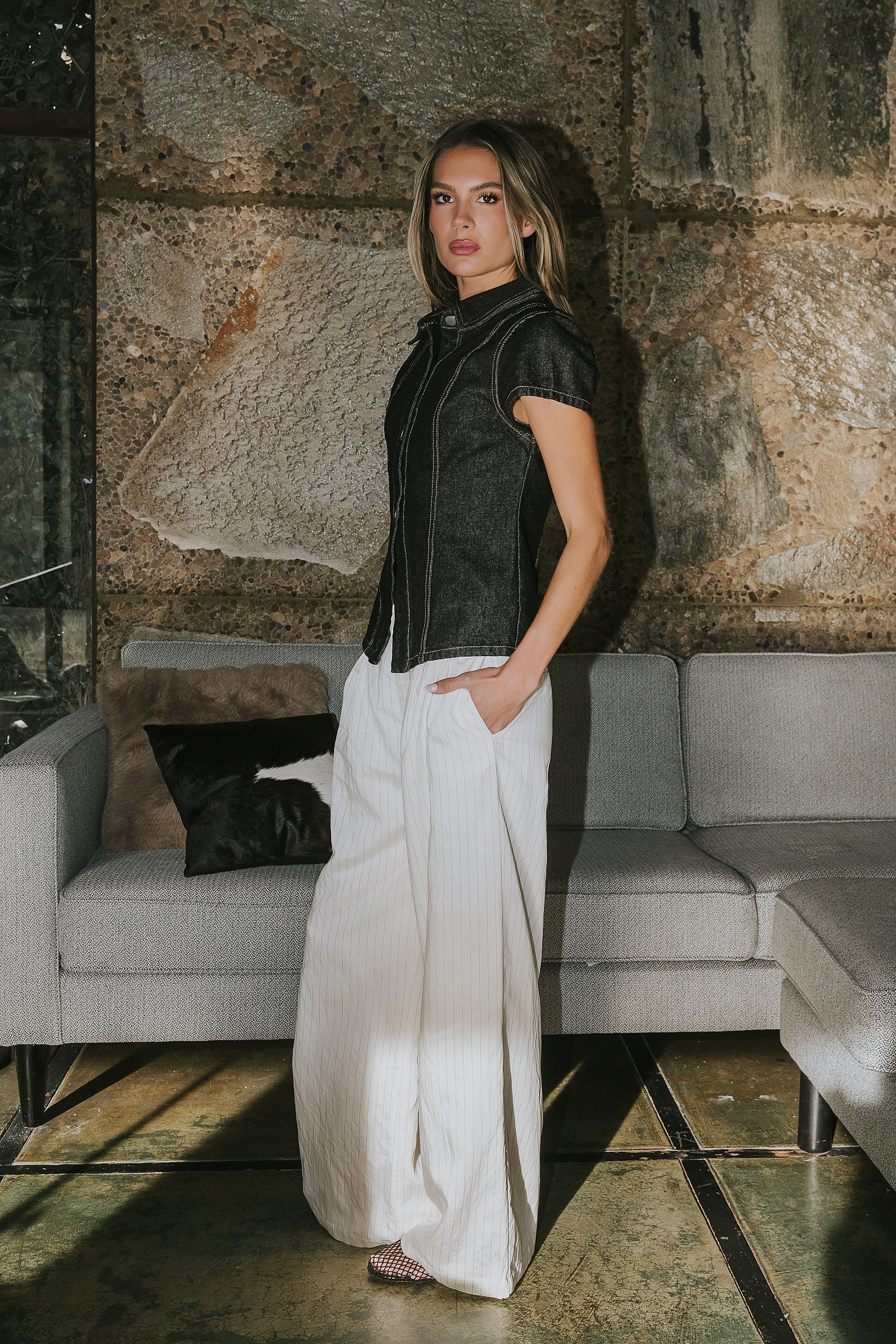 Briley Denim Button Up in Black