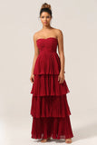 A Line Sweetheart Floor Length Tiered Chiffon Bridesmaid Dress