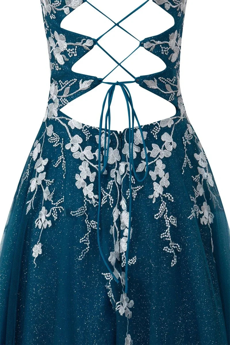 Aline Short Glitter Tulle Homecoming Dress with Appliques