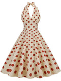 Polka Dots Halter Audrey Hepburn Style 1950S Vintage Dress With Bow Backless
