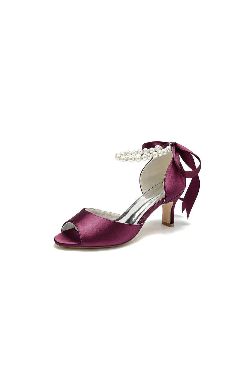Chic Peep Toe Ribbons Faux Pearl Pumps
