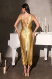 Manhattan Midi Dress Metallic Gold Fringe