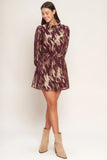 METALLIC MUSE BURGUNDY LONG SLEEVE MINI DRESS FINAL SALE