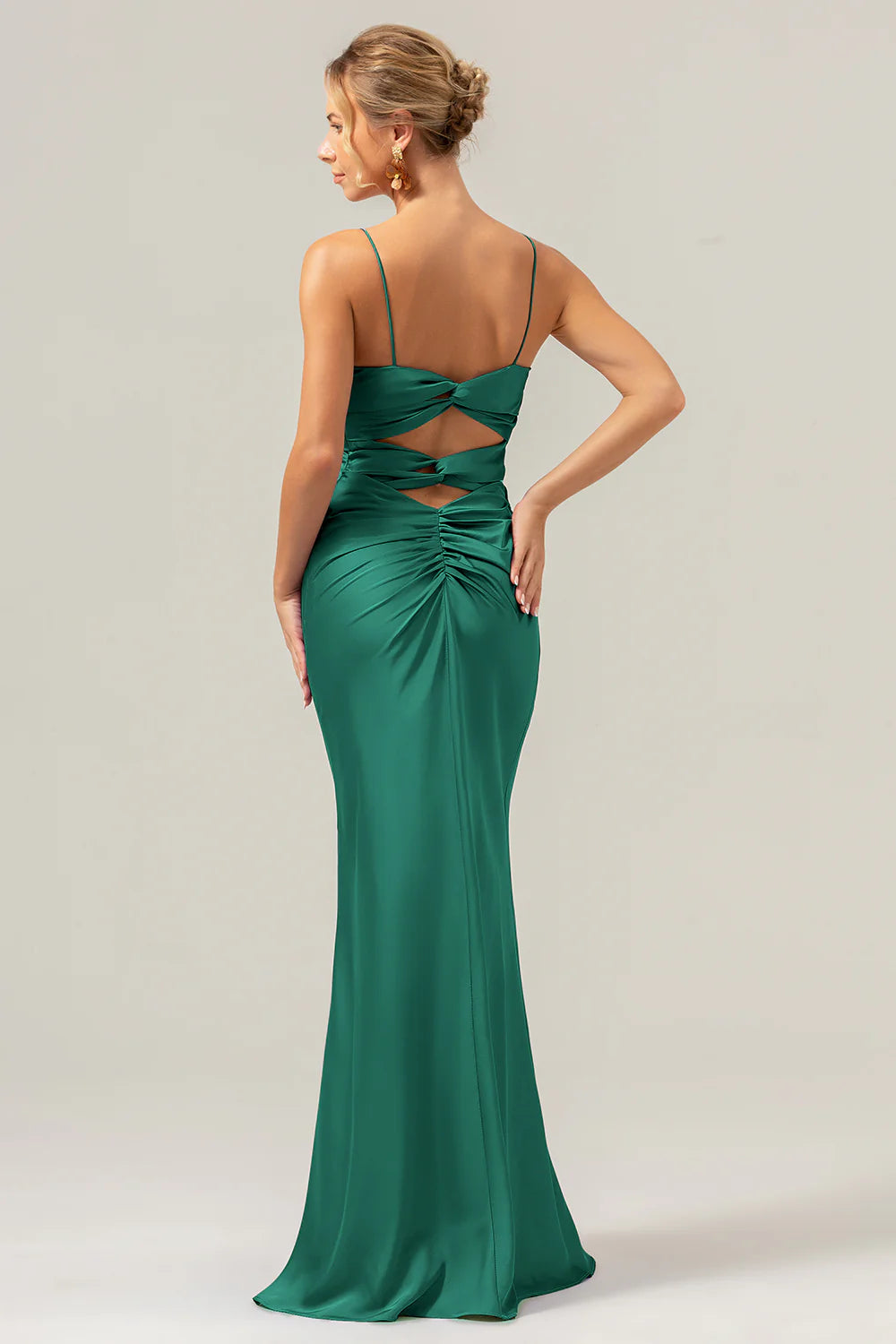 Purple Mermaid Spaghetti Straps Front Pleated Long Bridesmaid Dress