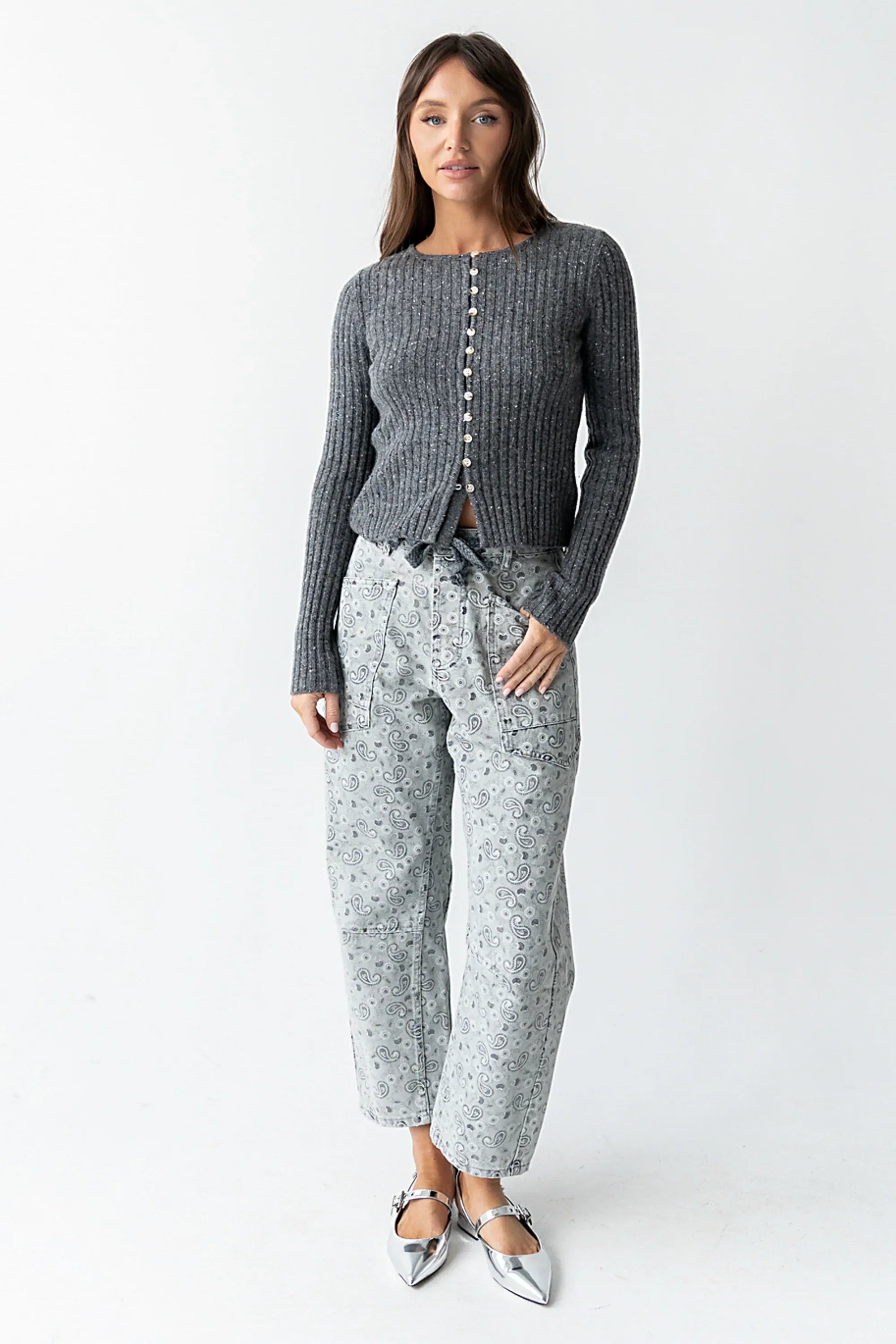 Paisley Printed Barrel Jeans
