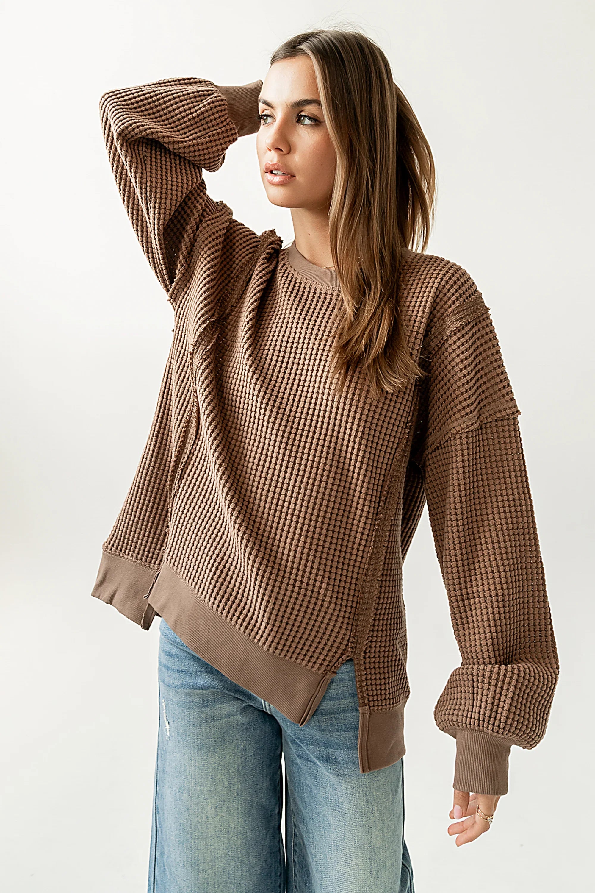 Trace Waffle Knit Top in Mocha
