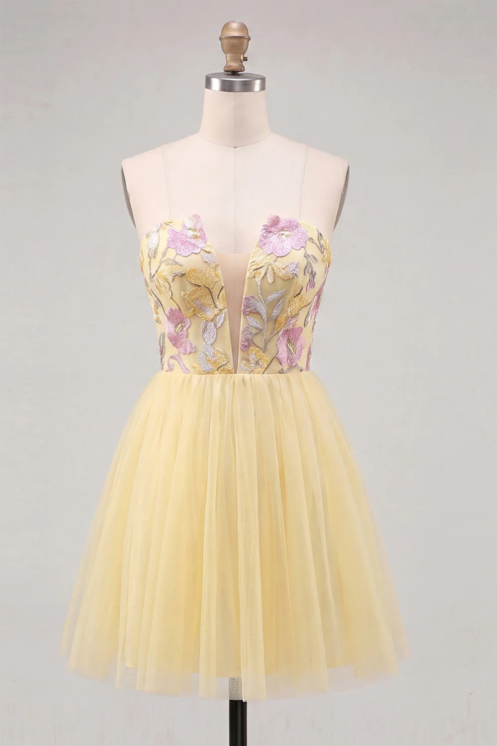 Orange Embroidered A Line Strapless Short Homecoming Dress