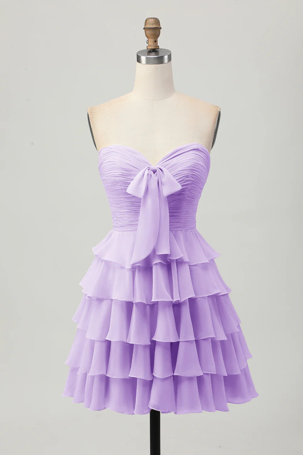 Light Yellow Strapless Tiered Ruched A Line Short Homecoming Dress
