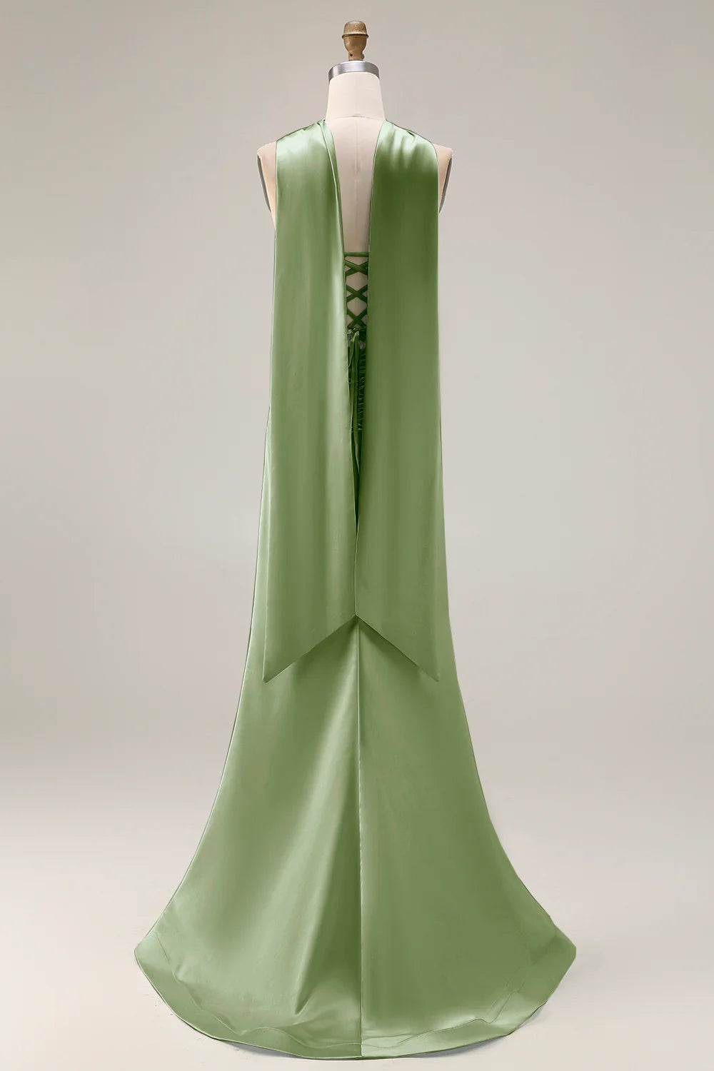 Light Green Strapless Mermaid Corset Ruched Long Prom Dress with Streamer